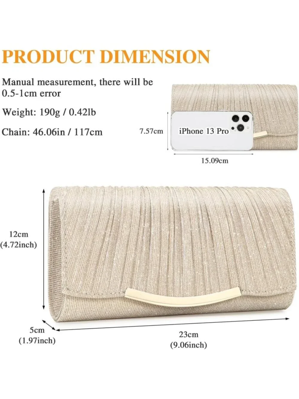 Women's Champagne B Clutch Purse Formal Evening Bag Wedding Party Handbag